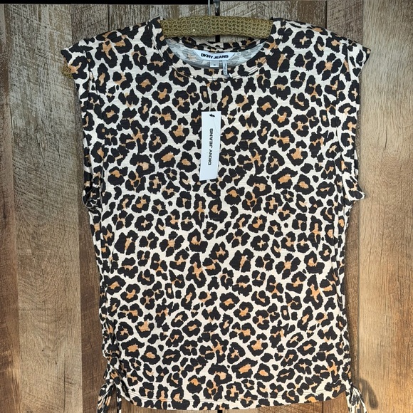 DKNY Black and Brown Leopard Print Muscle Tee - Picture 2 of 16